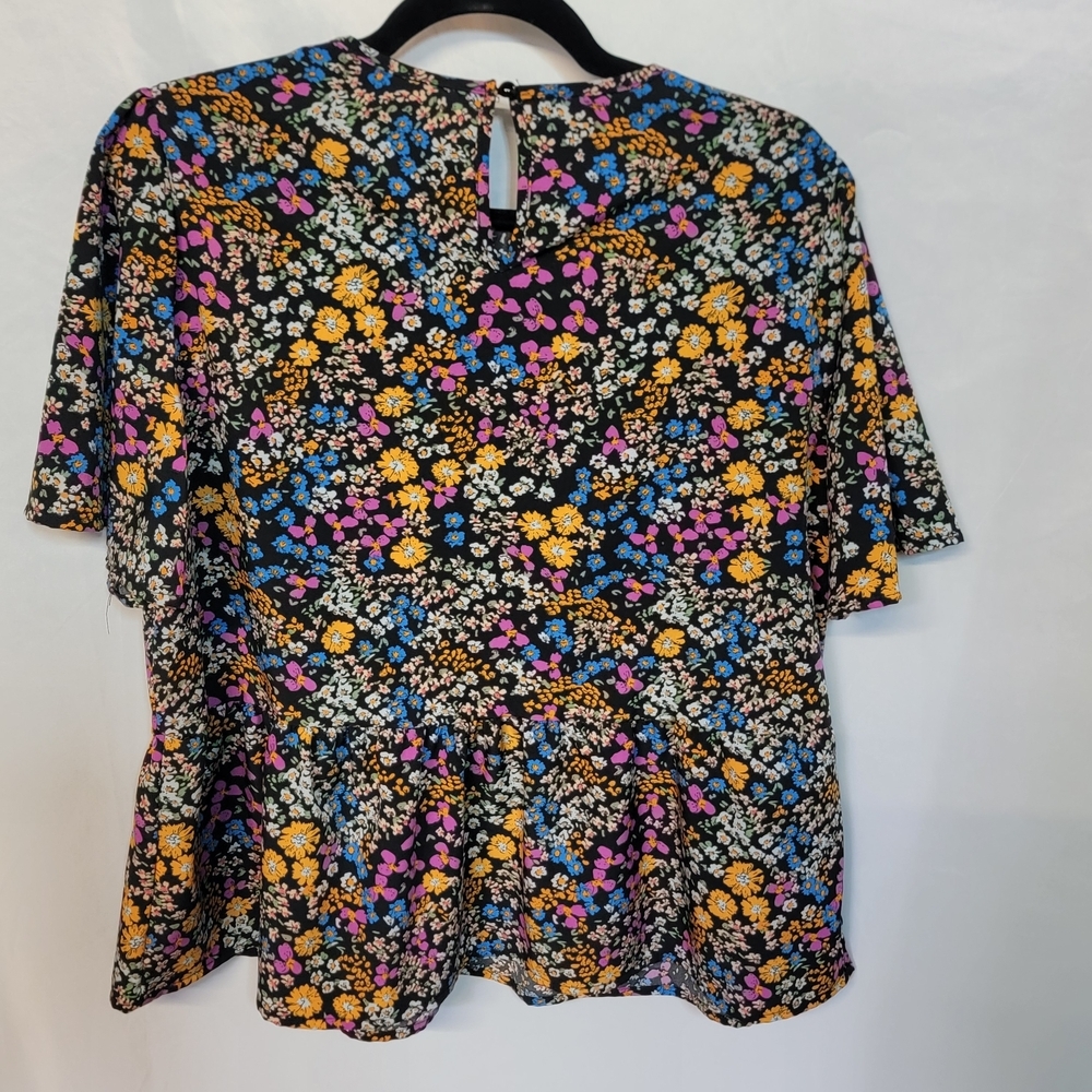 SHEIN Floral Print Peplum Women's Blouse - Black, Pink, Yellow, Blue Size Xl - Picture 2 of 7